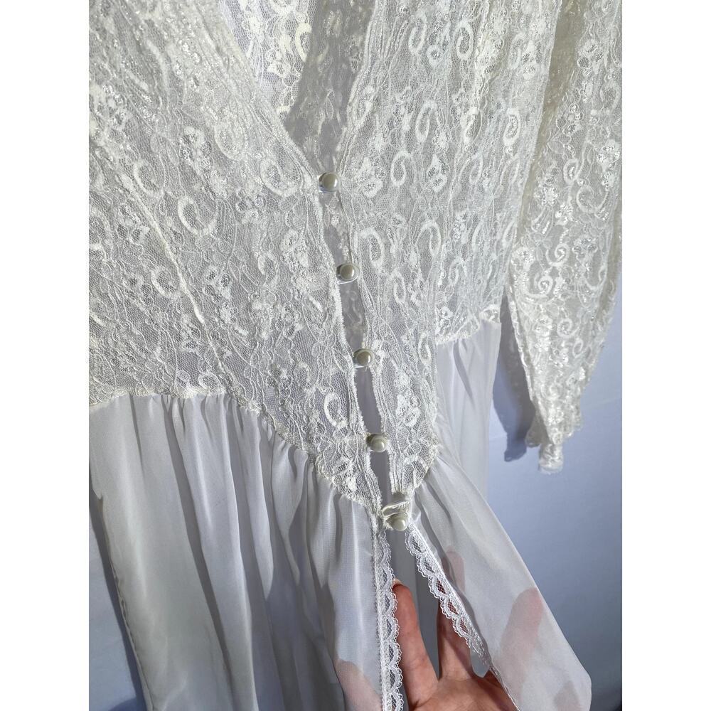 Vintage Sugar Plum White Lace Made in USA Sheer Lingerie Bridal Maxi Robe - Picture 4 of 8
